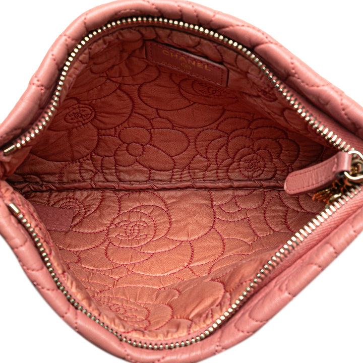 Embossed Lambskin Camellia Chain Pochette Pink - Gaby Paris