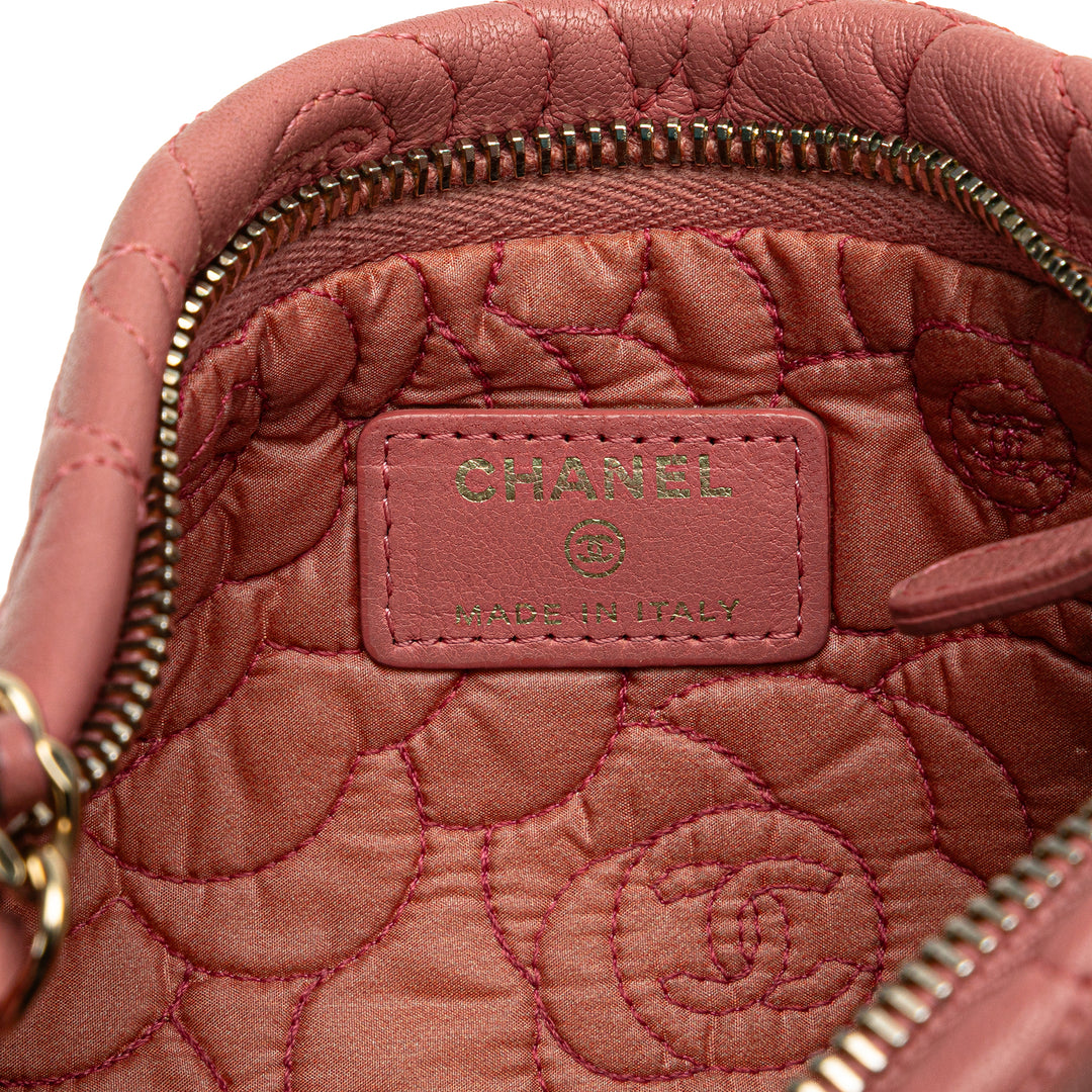 Embossed Lambskin Camellia Chain Pochette Pink - Gaby Paris