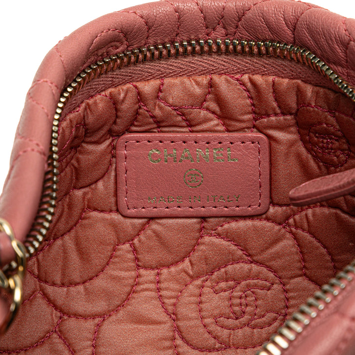 Embossed Lambskin Camellia Chain Pochette Pink - Gaby Paris
