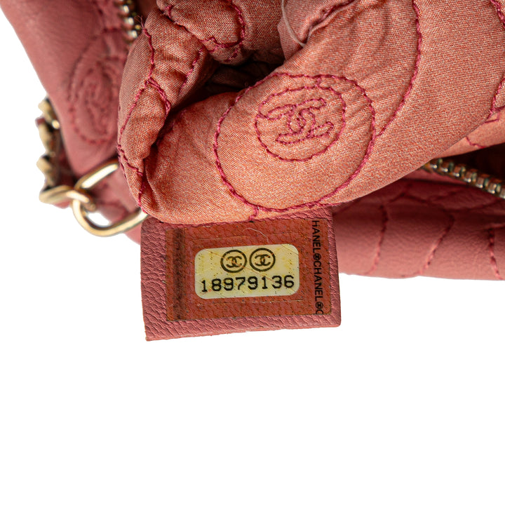 Embossed Lambskin Camellia Chain Pochette Pink - Gaby Paris