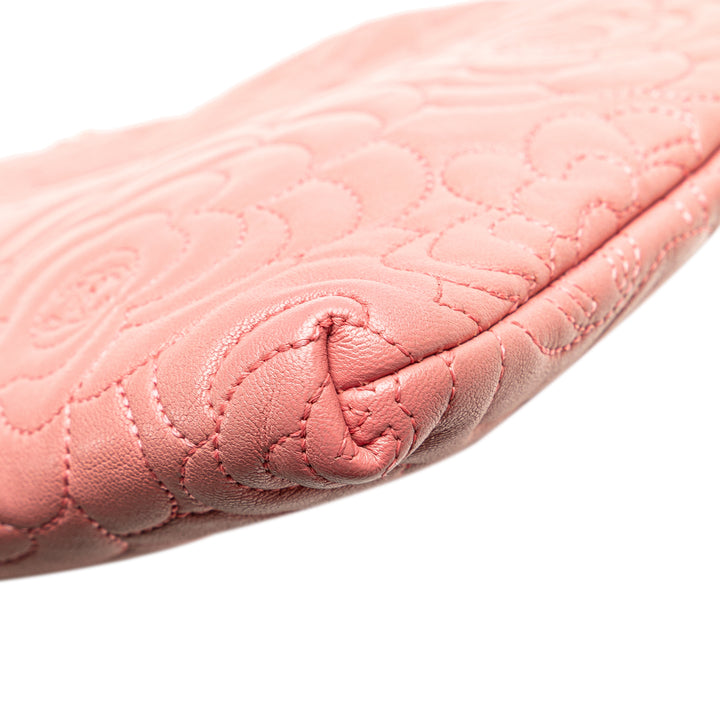 Embossed Lambskin Camellia Chain Pochette Pink - Gaby Paris