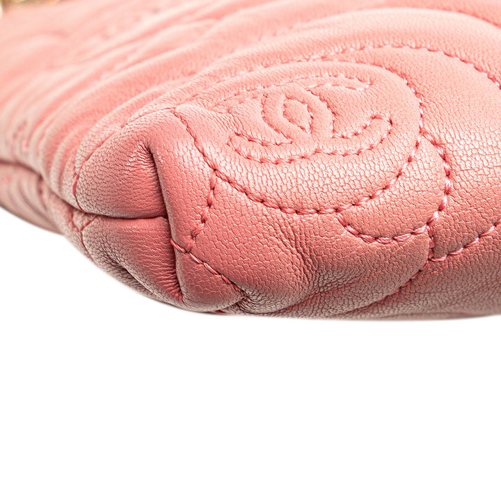 Embossed Lambskin Camellia Chain Pochette Pink - Gaby Paris