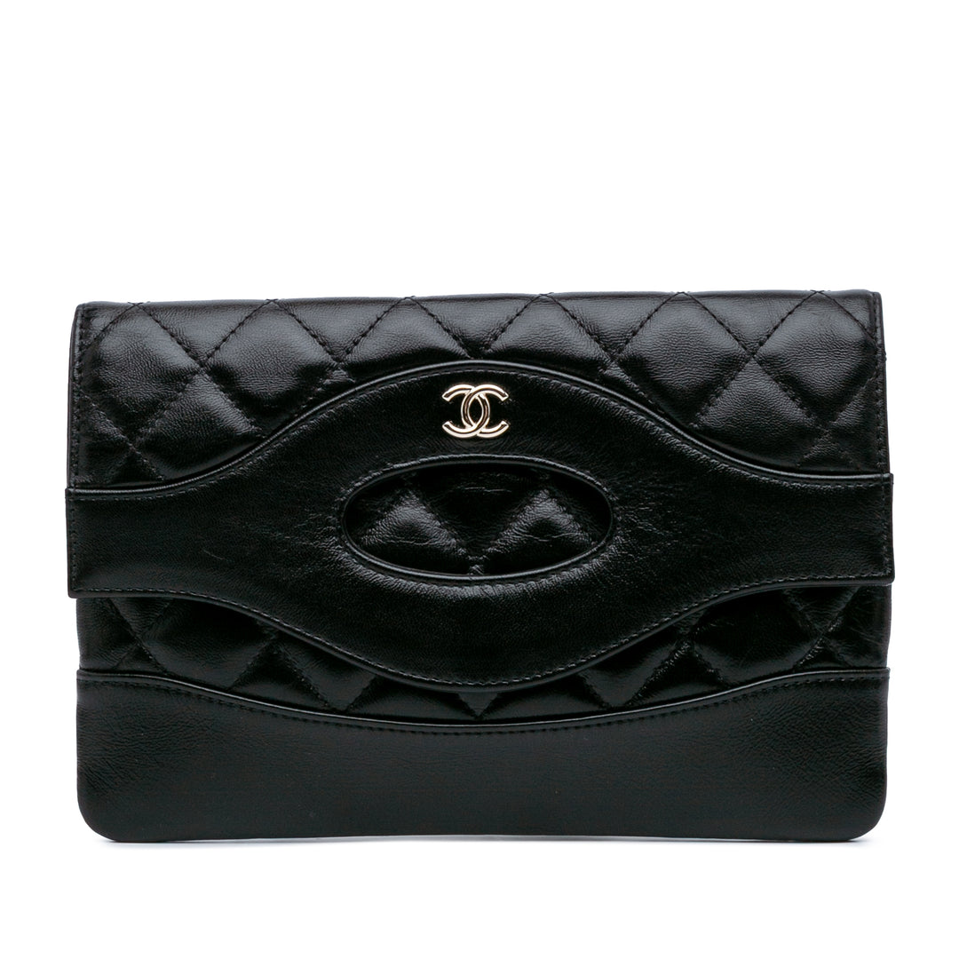 Shiny Crumpled Calfskin 31 Clutch Black - Gaby Paris