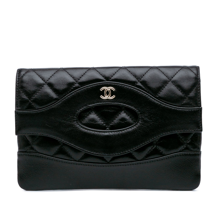 Shiny Crumpled Calfskin 31 Clutch Black - Gaby Paris