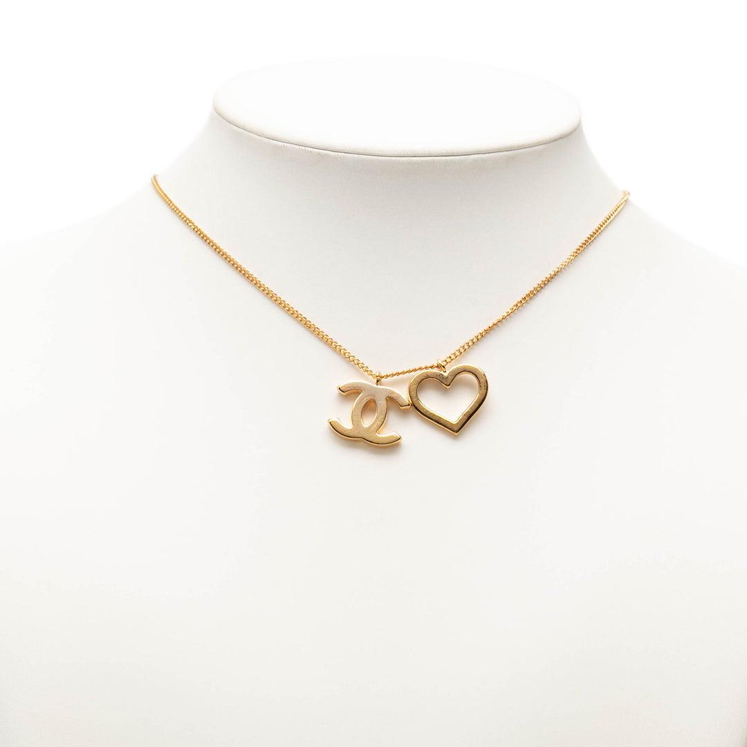 CC plaqué et Heart Pendant Collier Doré