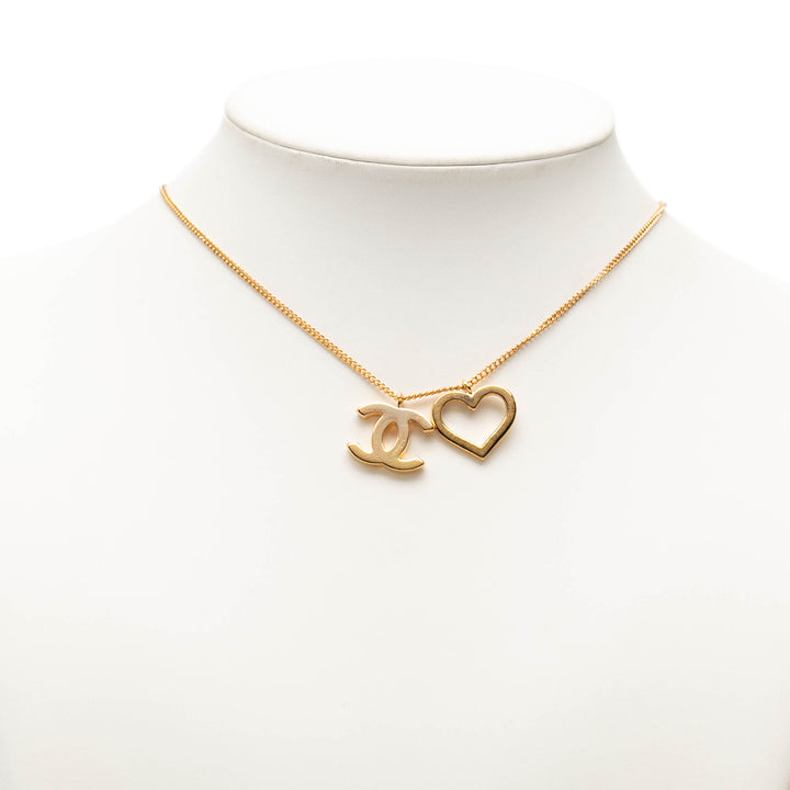 CC plaqué et Heart Pendant Collier Doré