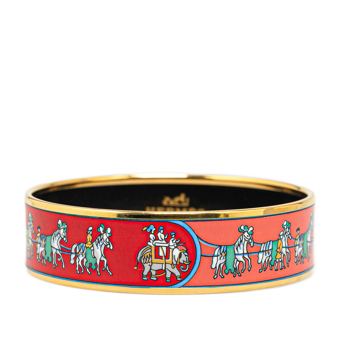 Wide Elephants and Horses Enamel Bangle 65 Red - Gaby Paris