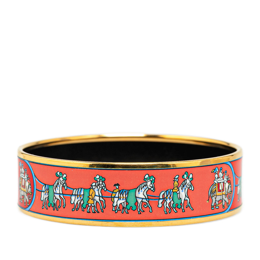 Wide Elephants and Horses Enamel Bangle 65 Red - Gaby Paris