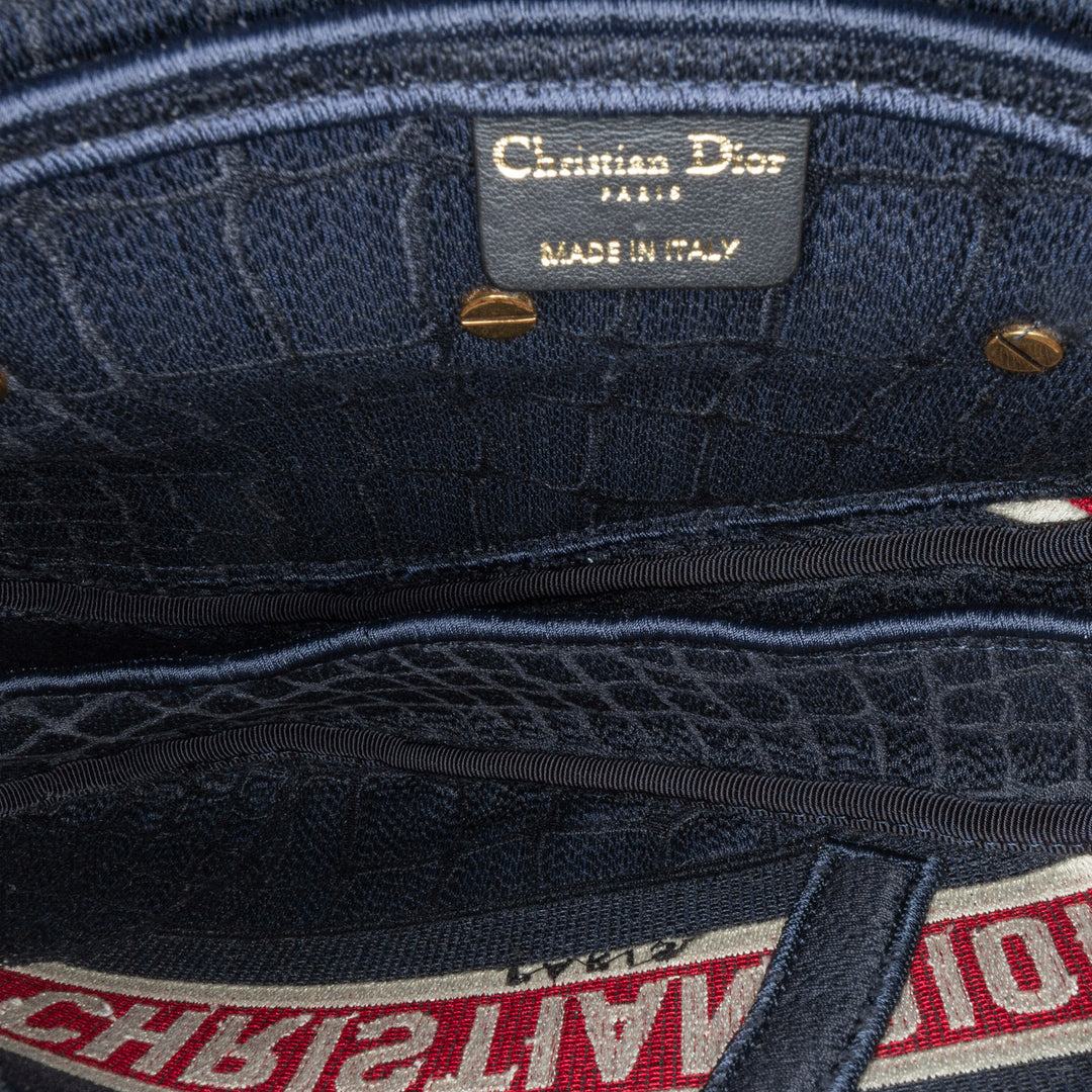 Velvet Crocodile Effect Embroidered Saddle Bag Blue - Gaby Paris