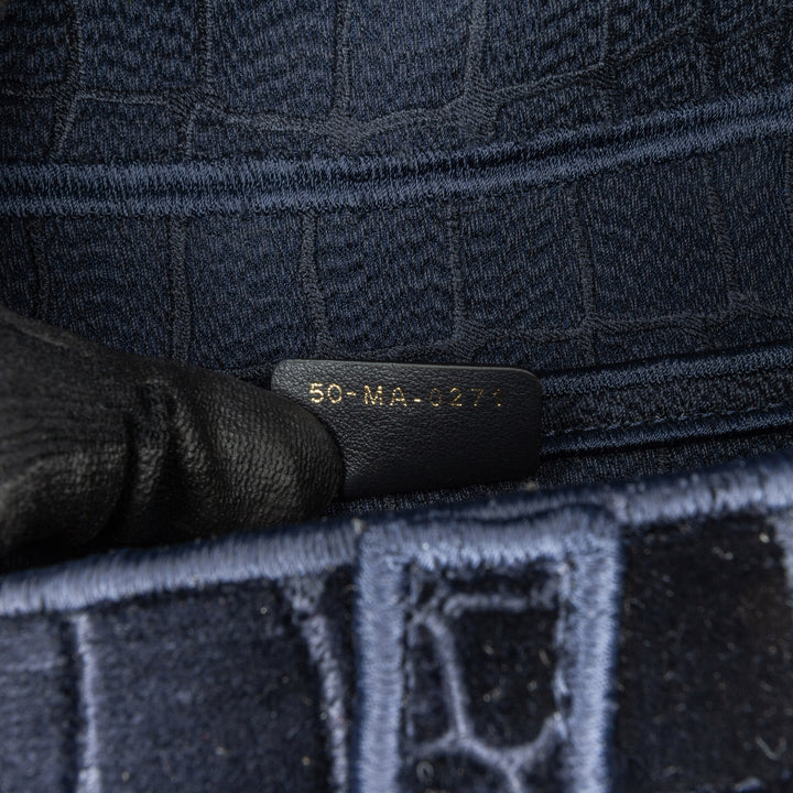 Velvet Embroidered Crocodile Effect Saddle Bag Blue - Gaby Paris
