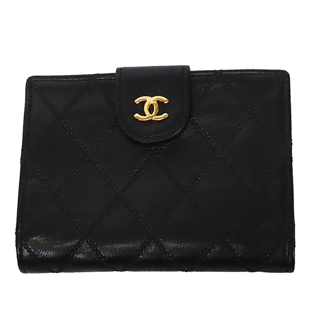 Chanel CC Matelassé Cuir d’agneau Bifold Compact Portefeuille