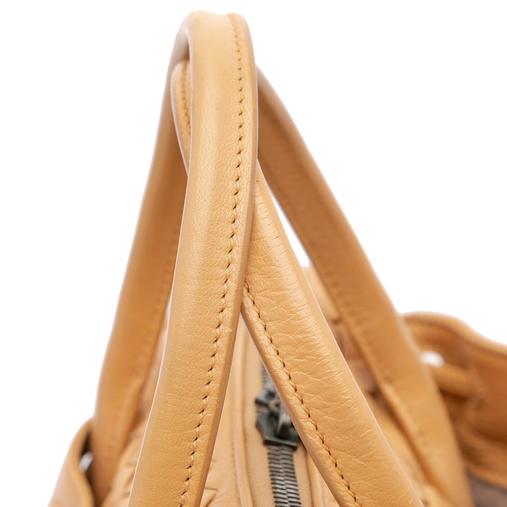 Intrecciato Trimmed Leather Handbag Brown - Gaby Paris