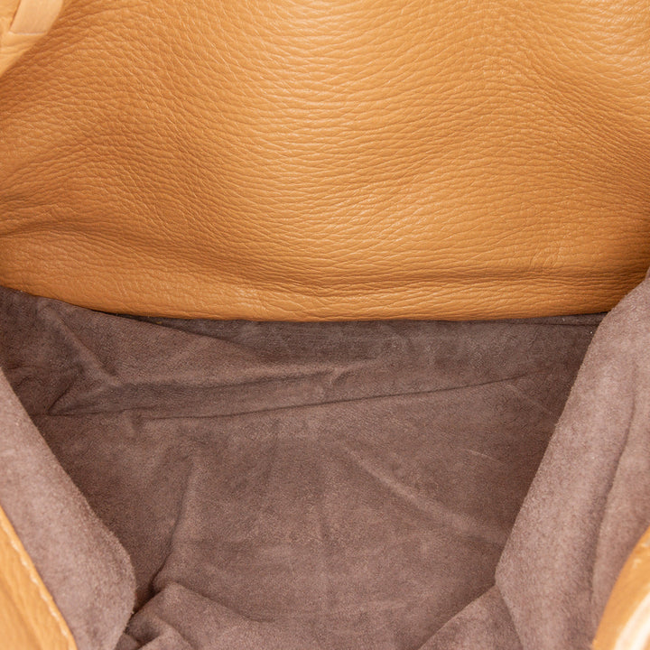 Intrecciato Trimmed Leather Handbag Brown - Gaby Paris