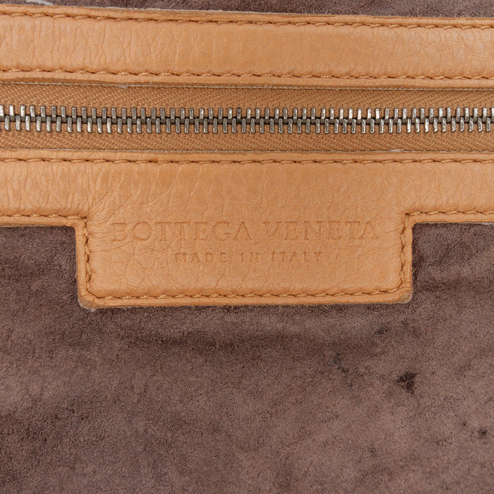 Intrecciato Trimmed Leather Handbag Brown - Gaby Paris