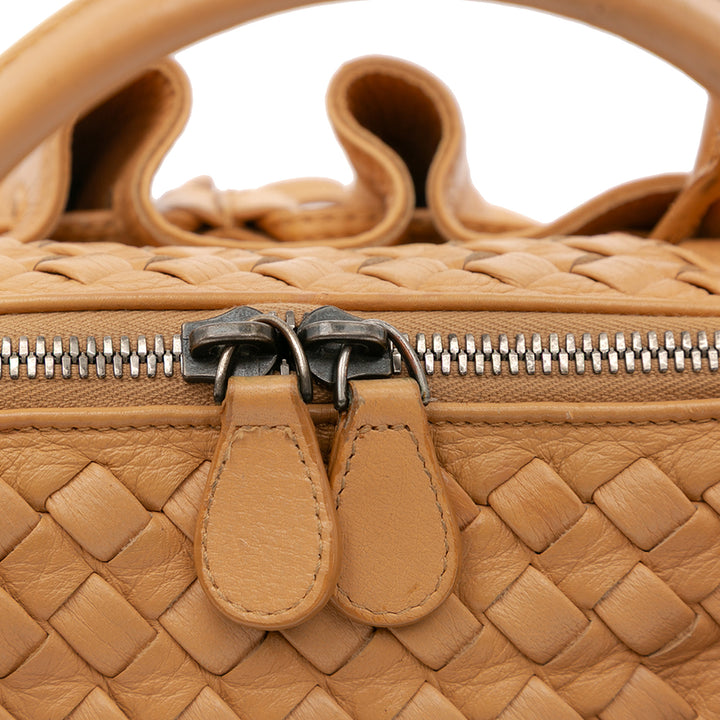 Intrecciato Trimmed Leather Handbag Brown - Gaby Paris