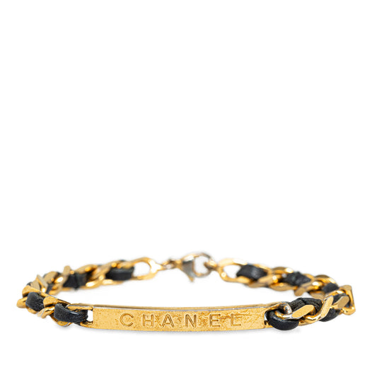 Leather Woven Chain Bracelet Gold - Gaby Paris