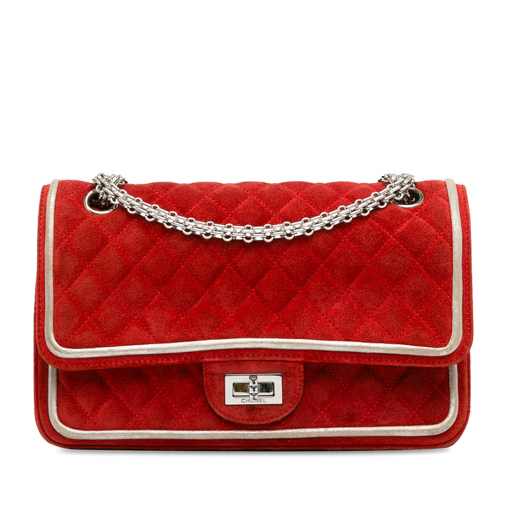 Medium Suede Re-issue 2.55 Double Flap Red - Gaby Paris