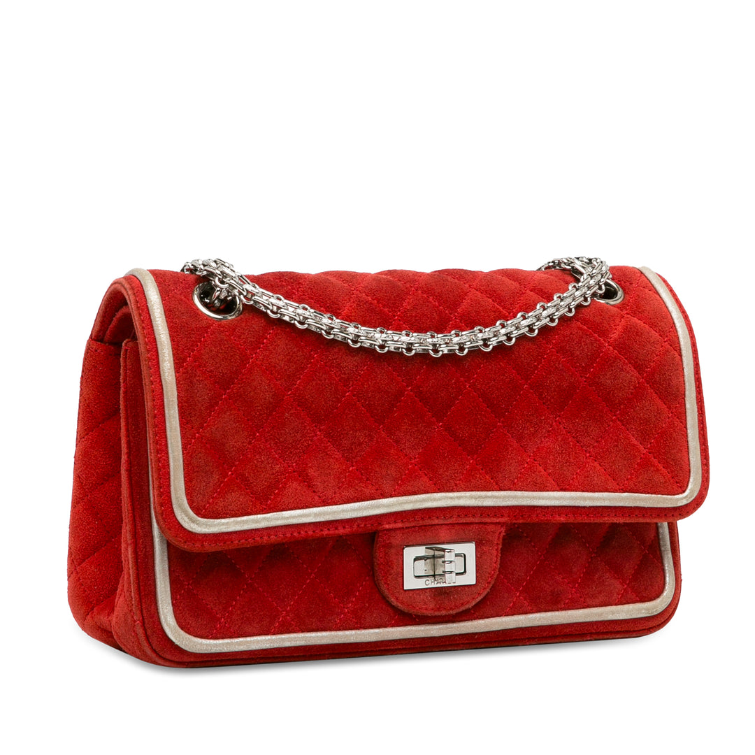 Medium Suede Re-issue 2.55 Double Flap Red - Gaby Paris