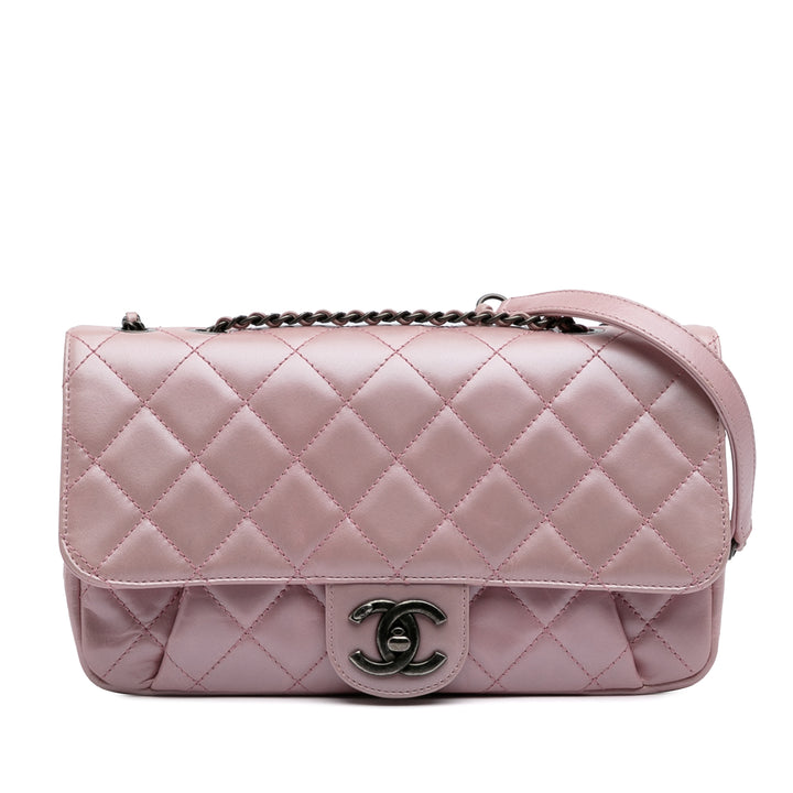Medium Quilted Metallic Calfskin Coco Pleats Chain Flap Pink - Gaby Paris