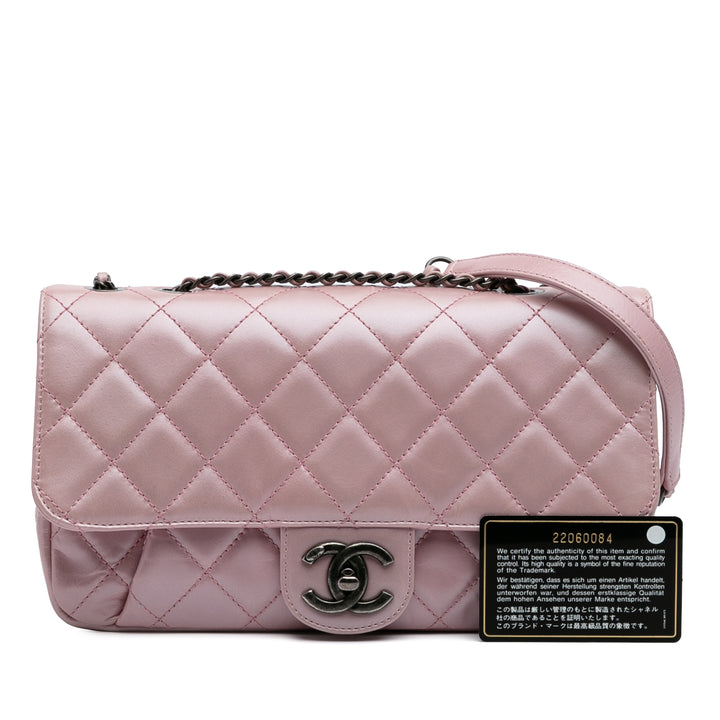 Medium Quilted Metallic Calfskin Coco Pleats Chain Flap Pink - Gaby Paris