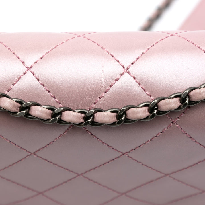 Medium Quilted Metallic Calfskin Coco Pleats Chain Flap Pink - Gaby Paris