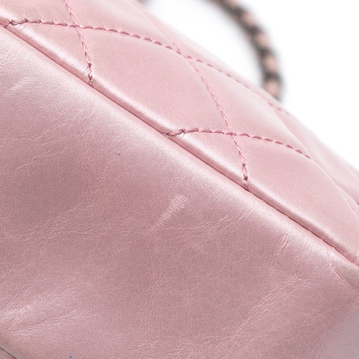 Medium Quilted Metallic Calfskin Coco Pleats Chain Flap Pink - Gaby Paris