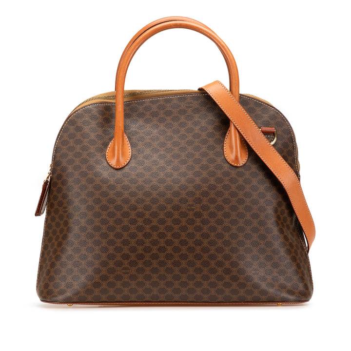 Large Macadam Coated Canvas Dome Satchel Brown - Gaby Paris