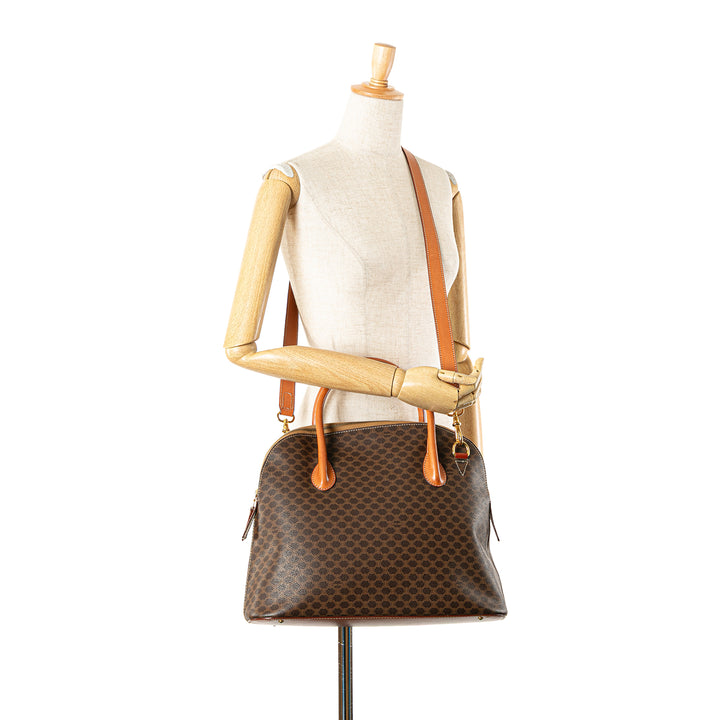 Large Macadam Coated Canvas Dome Satchel Brown - Gaby Paris