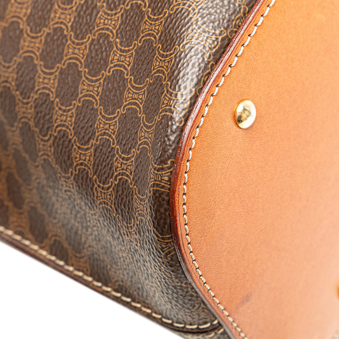 Large Macadam Coated Canvas Dome Satchel Brown - Gaby Paris