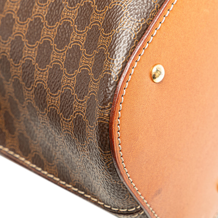 Large Macadam Coated Canvas Dome Satchel Brown - Gaby Paris