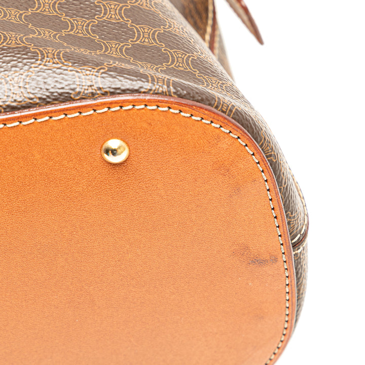 Large Macadam Coated Canvas Dome Satchel Brown - Gaby Paris