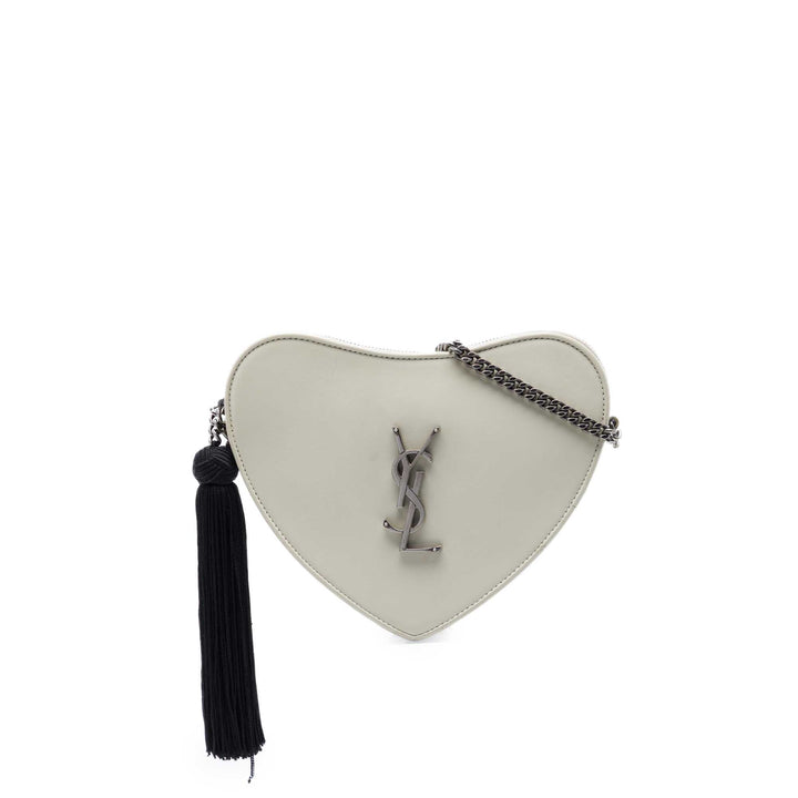 Saint Laurent Sac Coeur Heart Pompon Sac Cuir de veau lisse