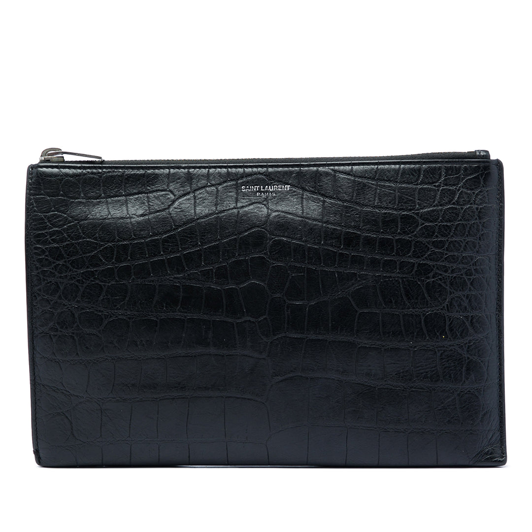 Saint Laurent Croc embossé Pochette Noir – vue principale – GABY PARIS