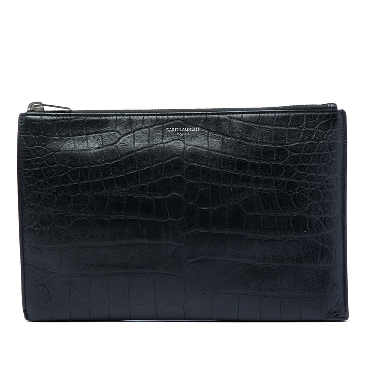 Saint Laurent Croc embossé Pochette Noir – vue principale – GABY PARIS
