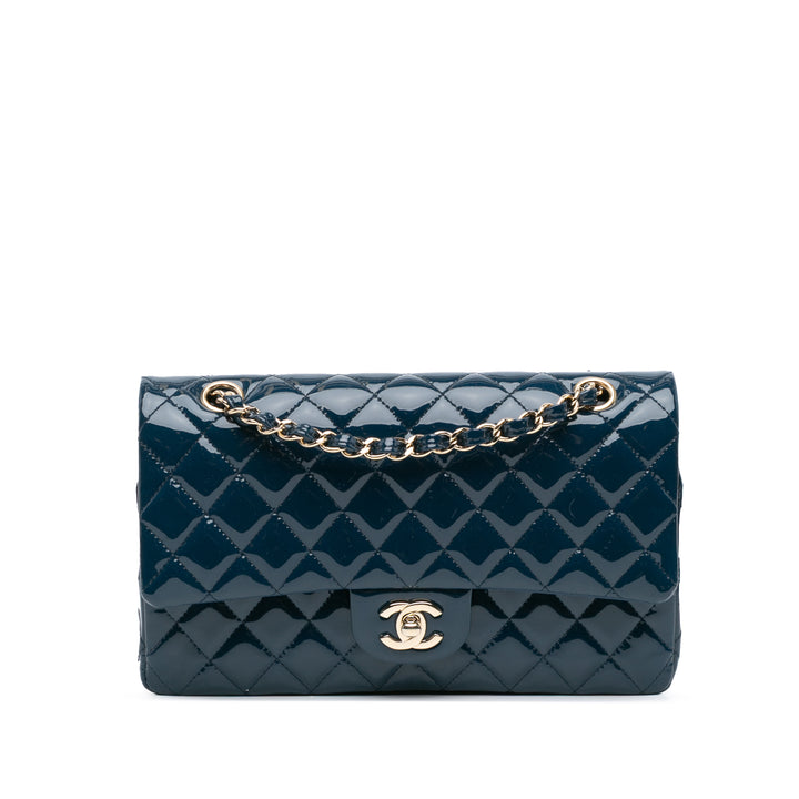 Medium Classic Patent Double Flap Blue - Gaby Paris