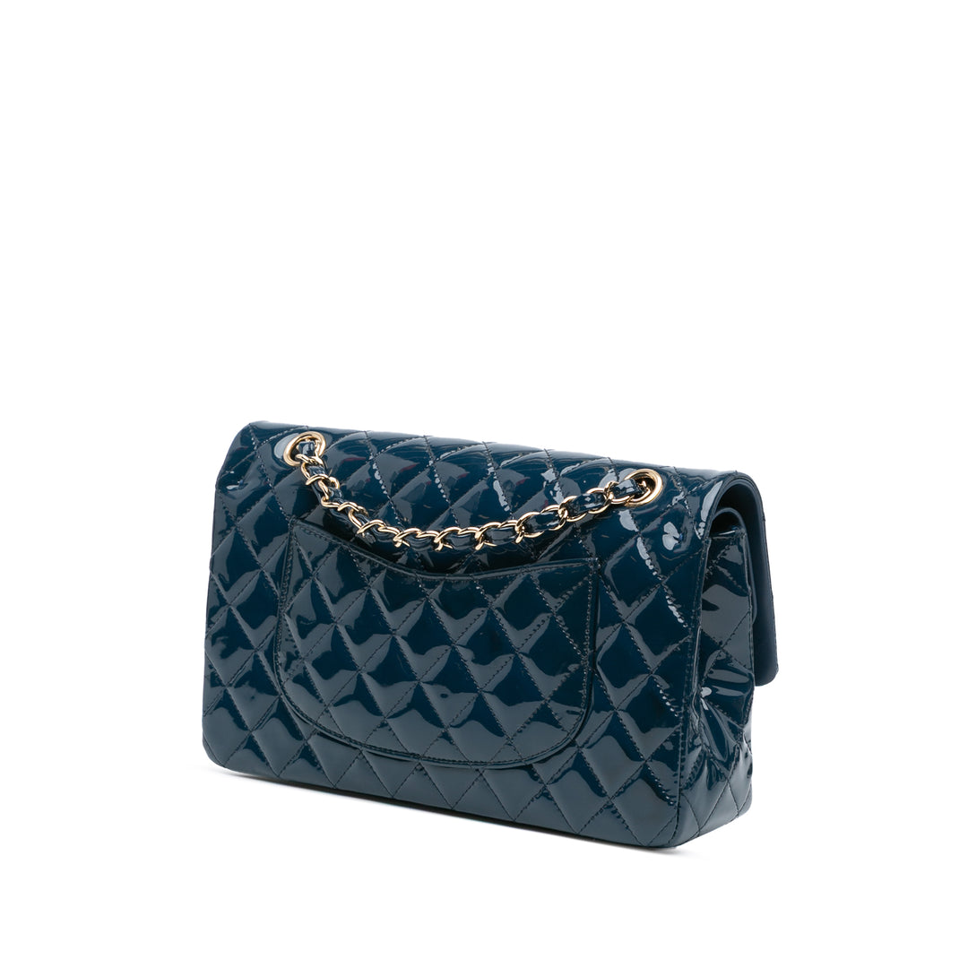 Medium Classic Patent Double Flap Blue - Gaby Paris