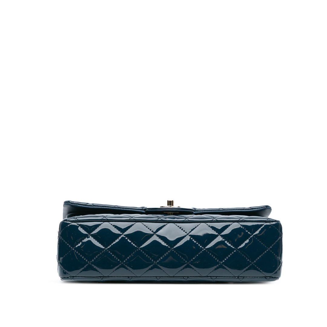 Medium Classic Patent Double Flap Blue - Gaby Paris