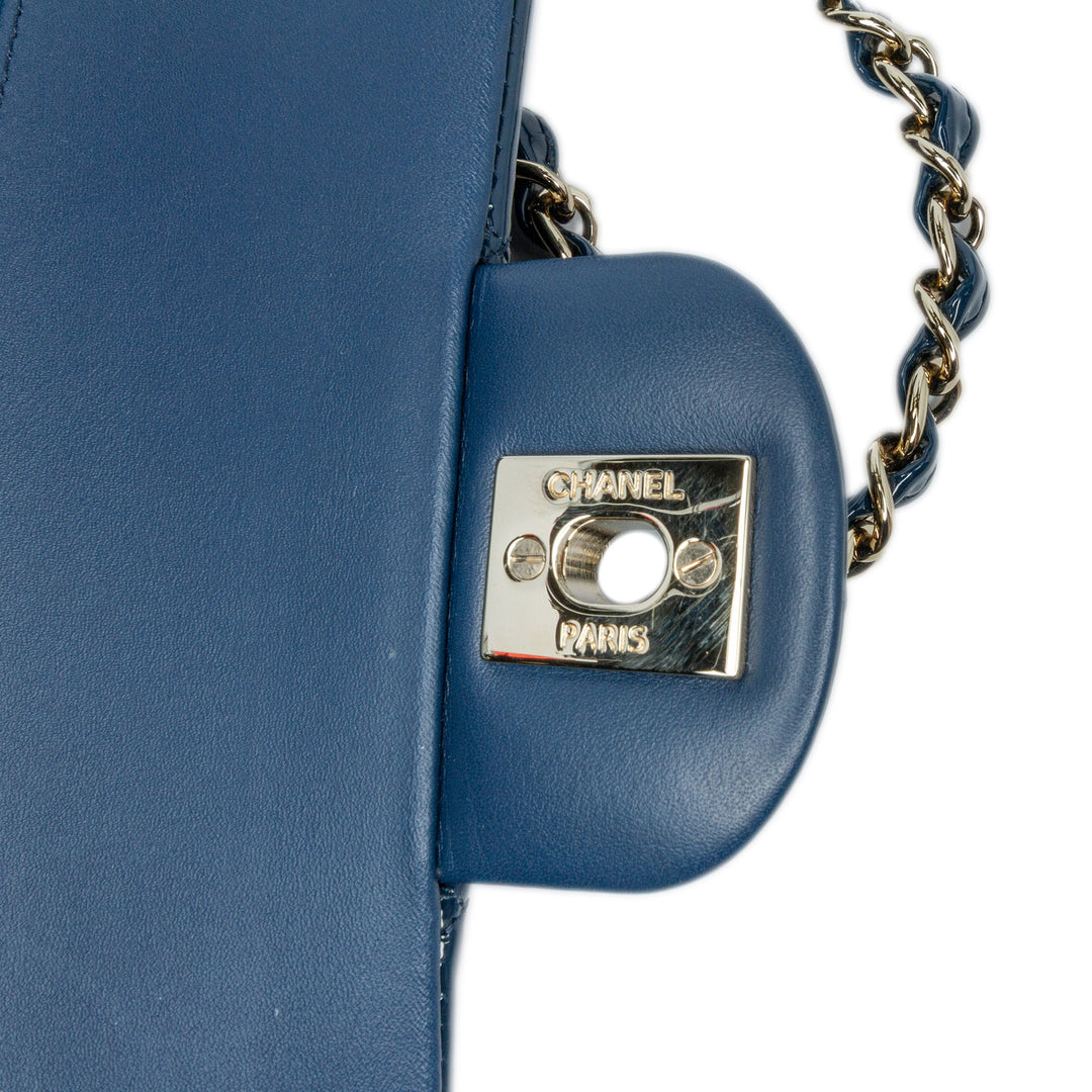 Medium Classic Patent Double Flap Blue - Gaby Paris