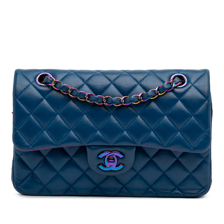 Small Classic Lambskin Rainbow Double Flap Blue - Gaby Paris