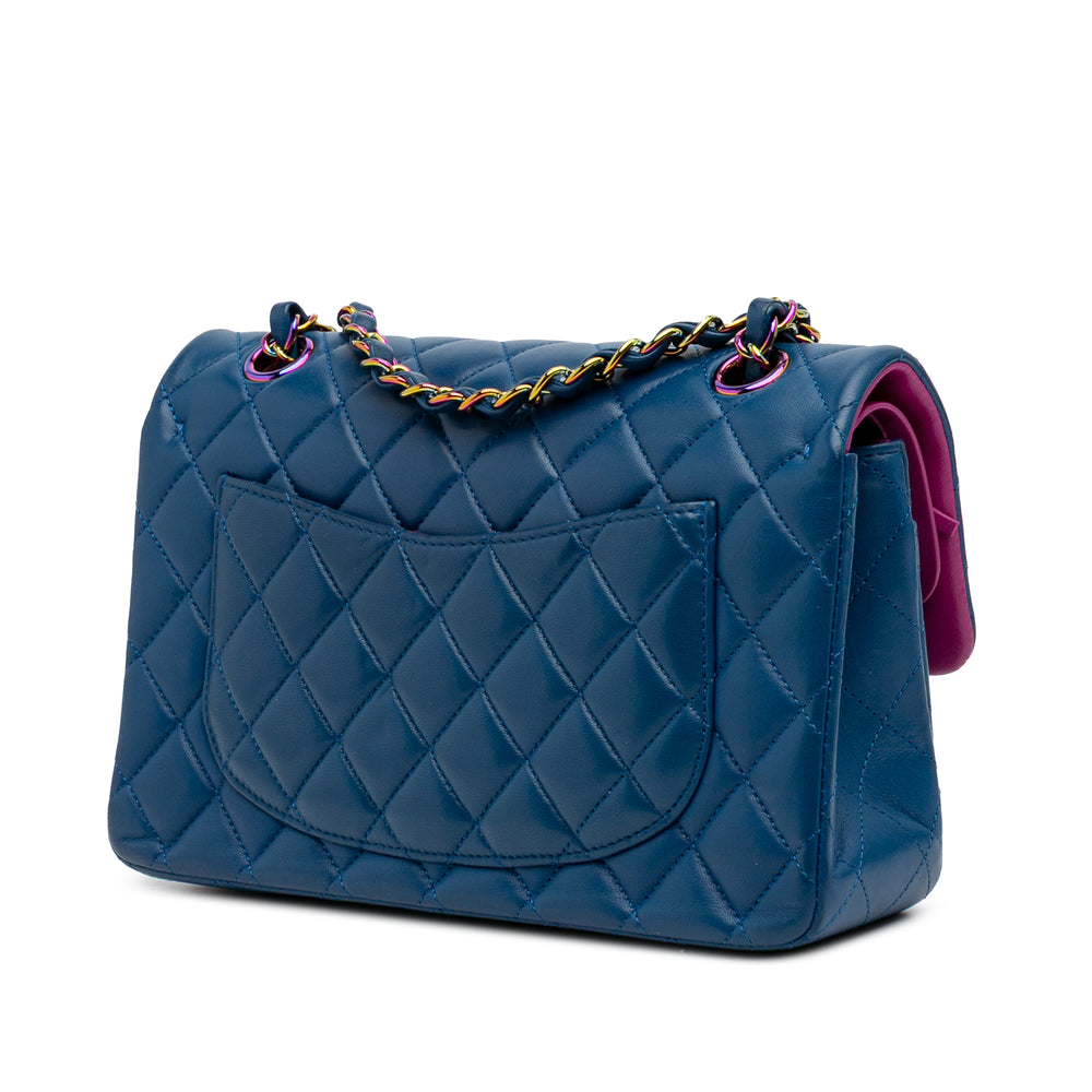 Small Classic Lambskin Rainbow Double Flap Blue - Gaby Paris