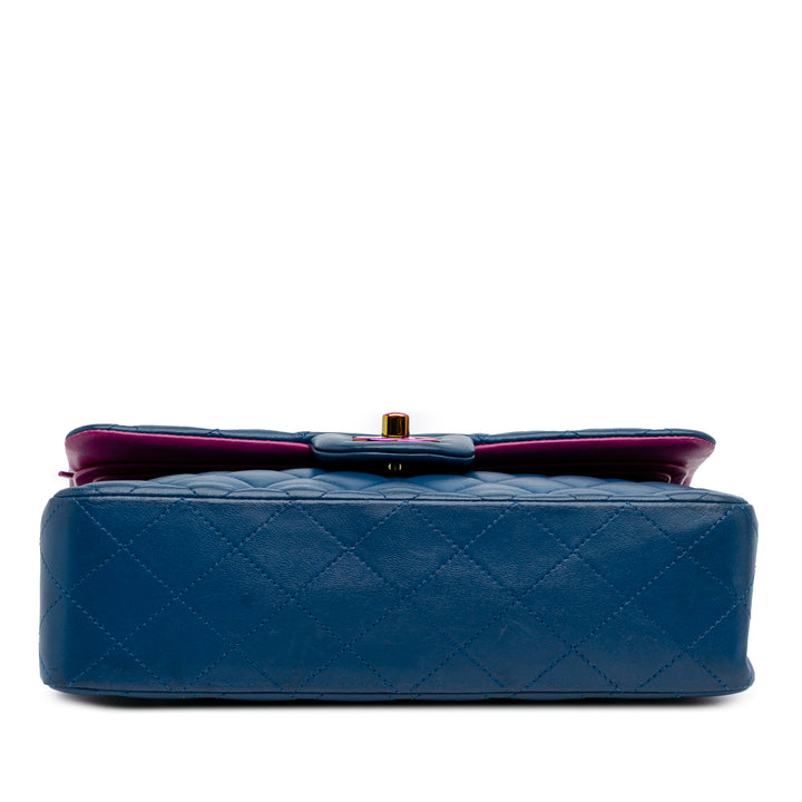 Small Classic Lambskin Rainbow Double Flap Blue - Gaby Paris