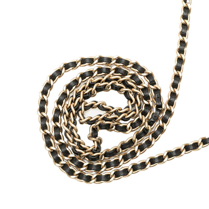 Lambskin Camellia Embossed Wallet On Chain Black - Gaby Paris