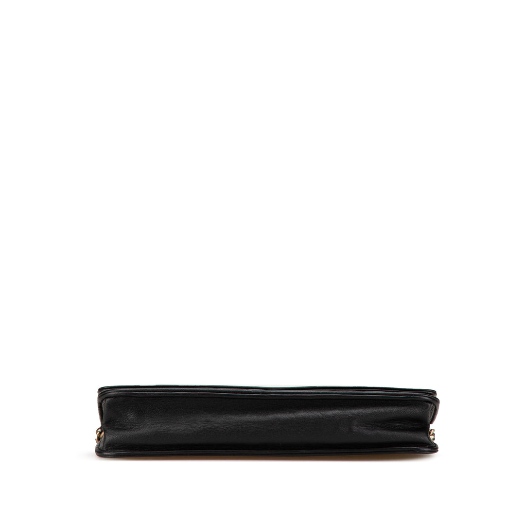 Lambskin Camellia Embossed Wallet On Chain Black - Gaby Paris