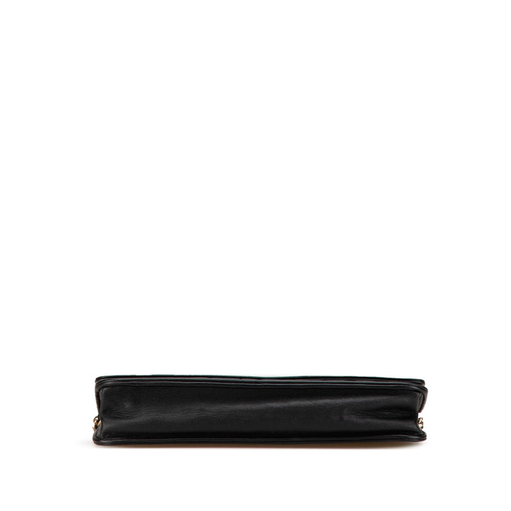 Lambskin Camellia Embossed Wallet On Chain Black - Gaby Paris