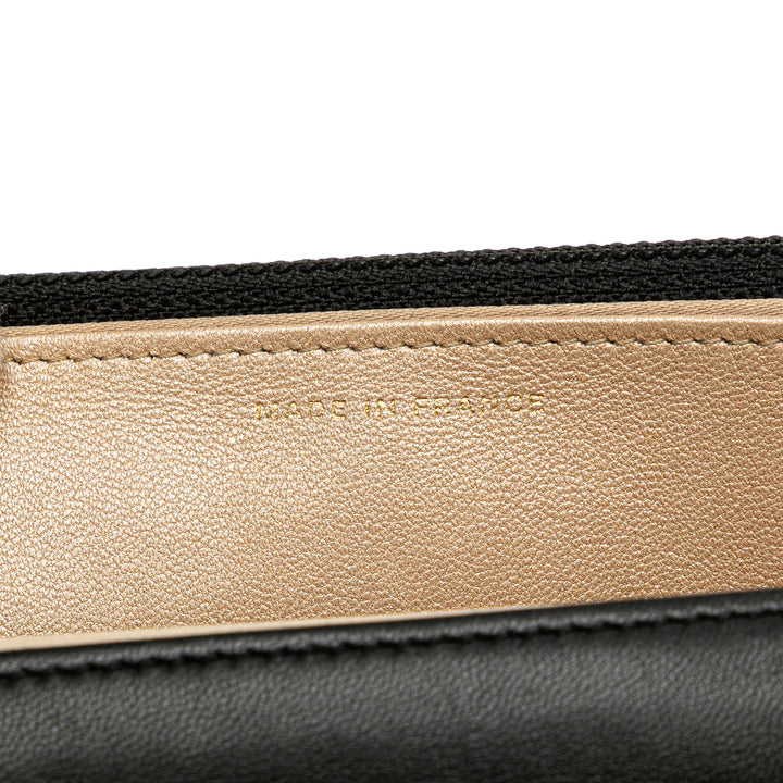 Lambskin Camellia Embossed Wallet On Chain Black - Gaby Paris