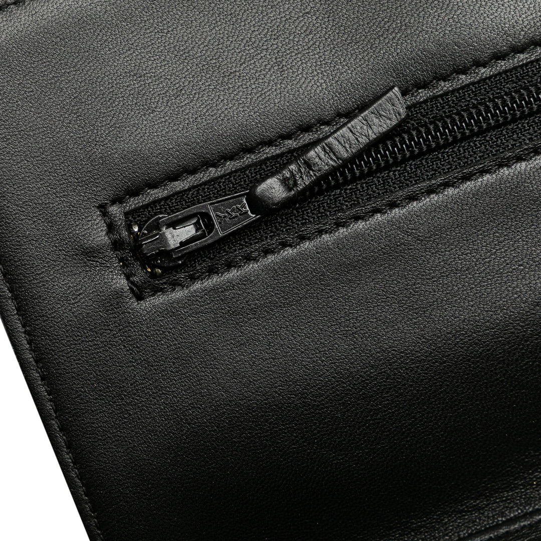 Lambskin Camellia Embossed Wallet On Chain Black - Gaby Paris