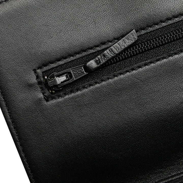 Lambskin Camellia Embossed Wallet On Chain Black - Gaby Paris