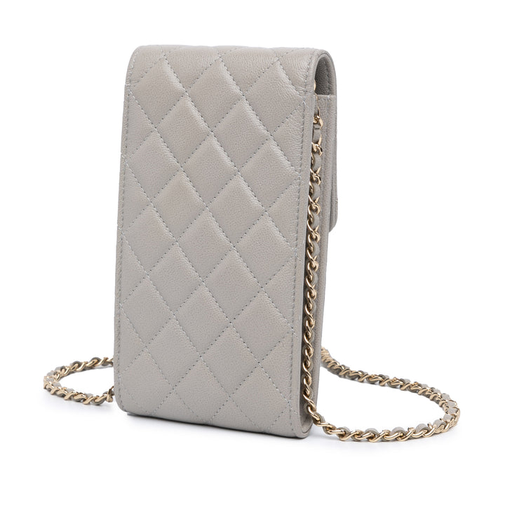 Quilted Caviar Phone and Airpods Pro Case with Chain Gray - Gaby Paris