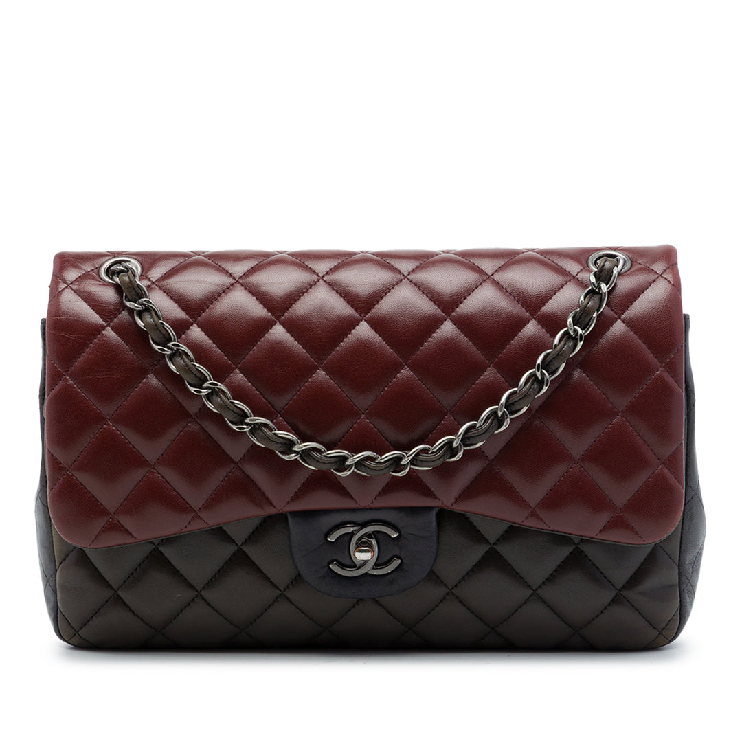 Classic Tricolore Double rabat Jumbo Cuir d'agneau Rouge