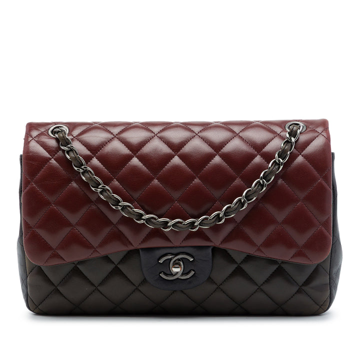 Classic Tricolore Double rabat Jumbo Cuir d'agneau Rouge